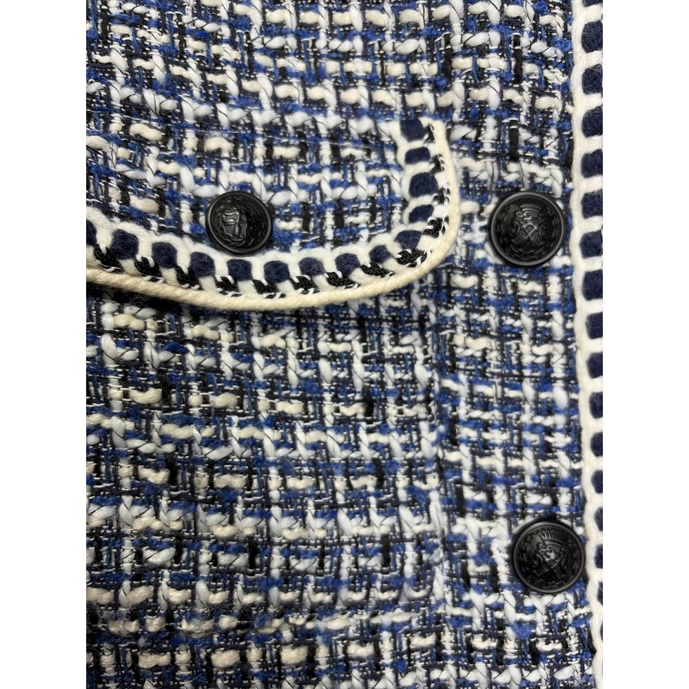 Christian Lacroix Blue White Tweed Cropped Jacket Blazer Whipstitch Trim Size 4 - Picture 3 of 4